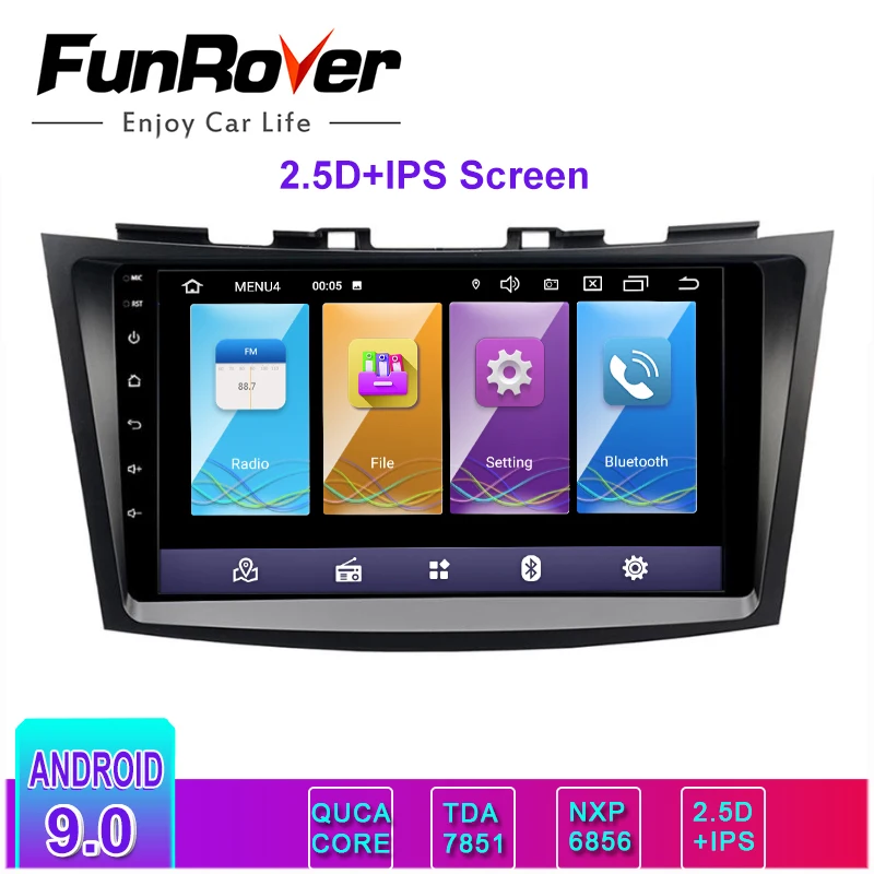Funrover Авто Радио автомобильный dvd мультимедийный плеер Android 9 0 2.5D + IPS для Suzuki Swift 2011