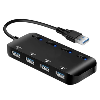 

USB3.0 Hub 4 Port-Ultra Slim USB 3.0 Data Hub with Individual On/Off Switches and LEDs USB 3.0 Extension Splitter for PC