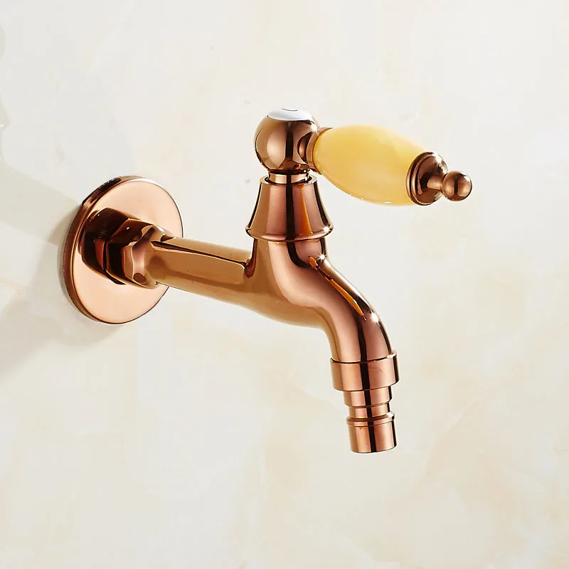 

Rose Gold Washing Machine Faucets Solid Brass & Jade Single Cold Wall Mounted G1/2 & G3/4 Bibcock Outdoor Garden Mop Pool Taps