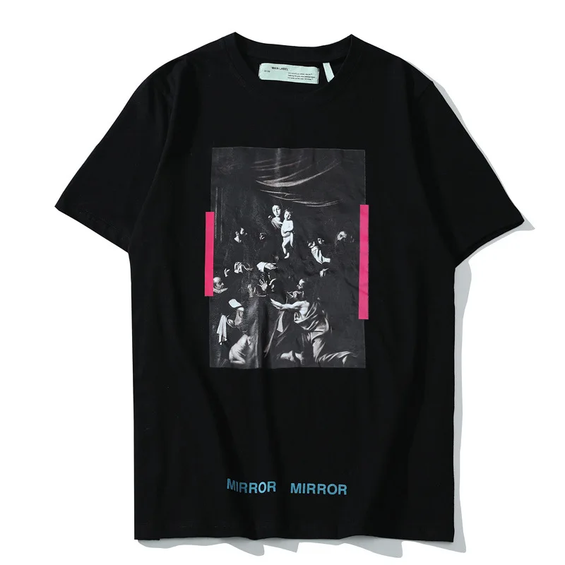 European And American Streets Fashion Brand Ow Vermicelli Oil Painting T-shirt High Quality Men And Women Couples Short Sleeve S
European And American Streets Fashion Brand Ow Vermicelli Oil Painting T-shirt High Quality Men And Women Couples Short Sleeve S