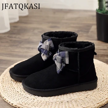 Genuine Leather Winter Snow Boots Woman Striped Plaid Cloth Bow Ankle Boots Non-Slip On Fashion Ladies Boots Plus Velvet Warm
Genuine Leather Winter Snow Boots Woman Striped Plaid Cloth Bow Ankle Boots Non-Slip On Fashion Ladies Boots Plus Velvet Warm