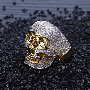 New Fashion Hip Hop CZ Stone Pave Ice Out Bling Golden Ring Gold Color Copper Material Skeleton Skull Rings for Men Rock Jewelry 
New Fashion Hip Hop CZ Stone Pave Ice Out Bling Golden Ring Gold Color Copper Material Skeleton Skull Rings for Men Rock Jewelry