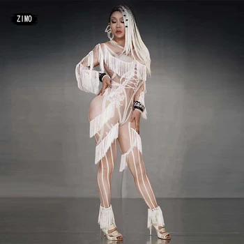 White Tassels Sexy jumpsuit Women nude Pole Dance Performance Clothing Fashion Skinny Female Nightclub DJ ds Stage Costumes rave
White Tassels Sexy jumpsuit Women nude Pole Dance Performance Clothing Fashion Skinny Female Nightclub DJ ds Stage Costumes rave