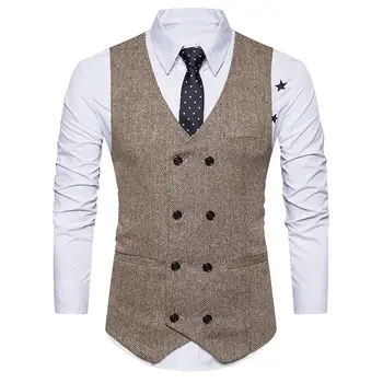 Vintage Men Sleeveless Double-breast Herringbone Twill Waistcoat Business Vest 
Vintage Men Sleeveless Double-breast Herringbone Twill Waistcoat Business Vest