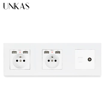 UNKAS Plastic Panel Dual French Standard Socket 4 USB Charging Port + TV Television Jack Female Telephone Data RJ11 Connector 
UNKAS Plastic Panel Dual French Standard Socket 4 USB Charging Port + TV Television Jack Female Telephone Data RJ11 Connector