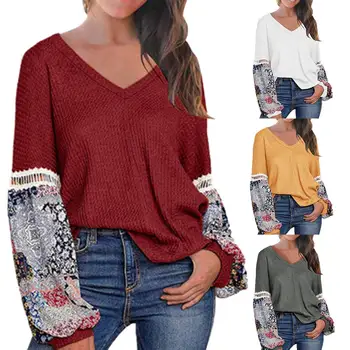 Women Floral Print Patchwork V-Neck Long Sleeve Knitting Blouse Pullover Top New Chic
Women Floral Print Patchwork V-Neck Long Sleeve Knitting Blouse Pullover Top New Chic