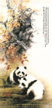 

Wall art, Painting by numbers, ,Chinese Traditional Silk Scroll Painting Wall Pictures,Silk Wall Poster Prints ,- panda