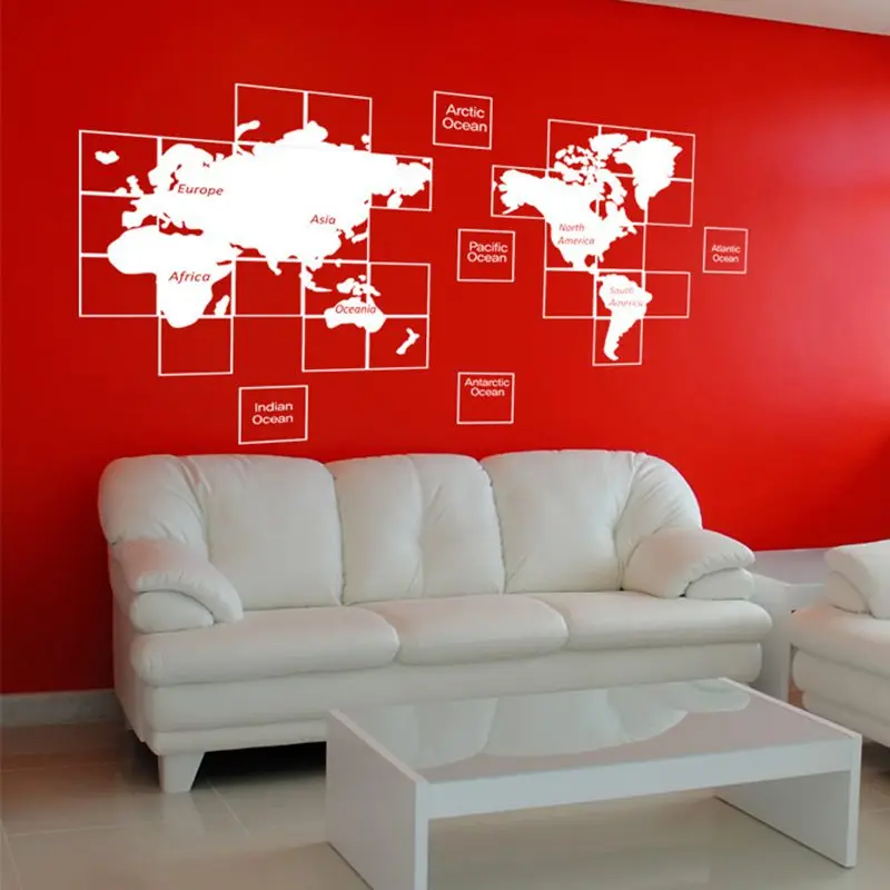 DCTAL World Map Wall Stickers Large New Design Coffee Shop Pattern Map Wall Decal Vinyl Decals World Map Poster Sticker