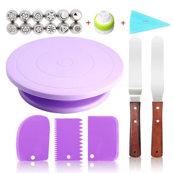 20PCS/Set Cake Turntable Rotating Anti-skid Round Cake Stand set Cake Decorating Rotary Table Kitchen DIY Pan Plate Baking Tool