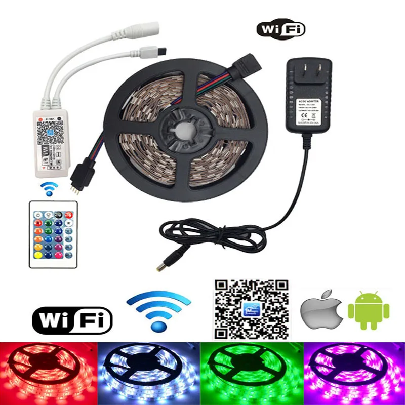 Фото LED Strip RGB 5 meter set Home Decoration Neon Light Mini Wifi Controller DC 12V Power Adapter for ketchen | Лампы и освещение