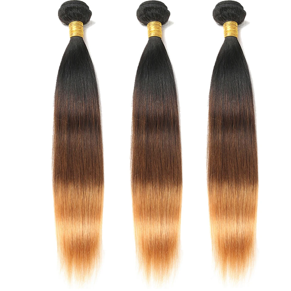 

1B/4/27 Indian Straight Hair Weave 3 Bundles Ombre Human Hair Extensions Three Tone Remy Hair 8-30inch Double Weft