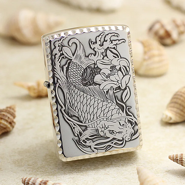 Genuine Zippo oil lighter Fine silver windproof Carp carving cigarette Kerosene lighters Gift With anti-counterfeiting code
Genuine Zippo oil lighter Fine silver windproof Carp carving cigarette Kerosene lighters Gift With anti-counterfeiting code
