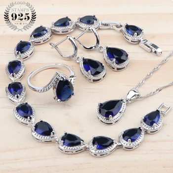 Silver 925 Bridal Jewelry Sets For Women Costume Jewellery Blue Zirconia Wedding Bracelets Rings Pendant Earrings Necklace Set
Silver 925 Bridal Jewelry Sets For Women Costume Jewellery Blue Zirconia Wedding Bracelets Rings Pendant Earrings Necklace Set