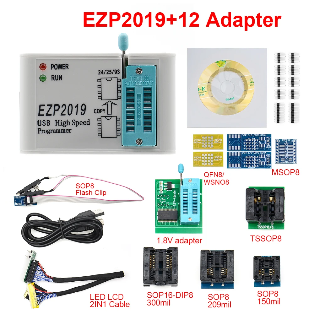Newest Version EZP2019 High-speed USB SPI Programmer EZP 2019 Support24 25 93 EEPROM 25 Flash BIOS Chip full set with 12 adapter
Newest Version EZP2019 High-speed USB SPI Programmer EZP 2019 Support24 25 93 EEPROM 25 Flash BIOS Chip full set with 12 adapter