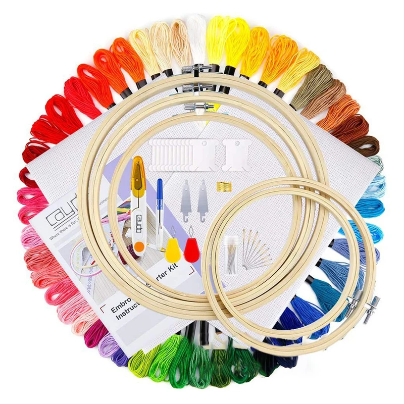 50/100 Colors Embroidery Kits Bamboo Hoop Frame Threader Thimble Needles Stitch Sets Manual Hand Diy Tools Home little things
50/100 Colors Embroidery Kits Bamboo Hoop Frame Threader Thimble Needles Stitch Sets Manual Hand Diy Tools Home little things