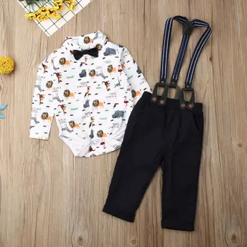 Gentleman Boy Clothes Set Toddler Kids Baby Spring Long Sleeve Bow Lion Animal Shirt Tops Strap Pants Outfits Clothing 2PCS
Gentleman Boy Clothes Set Toddler Kids Baby Spring Long Sleeve Bow Lion Animal Shirt Tops Strap Pants Outfits Clothing 2PCS