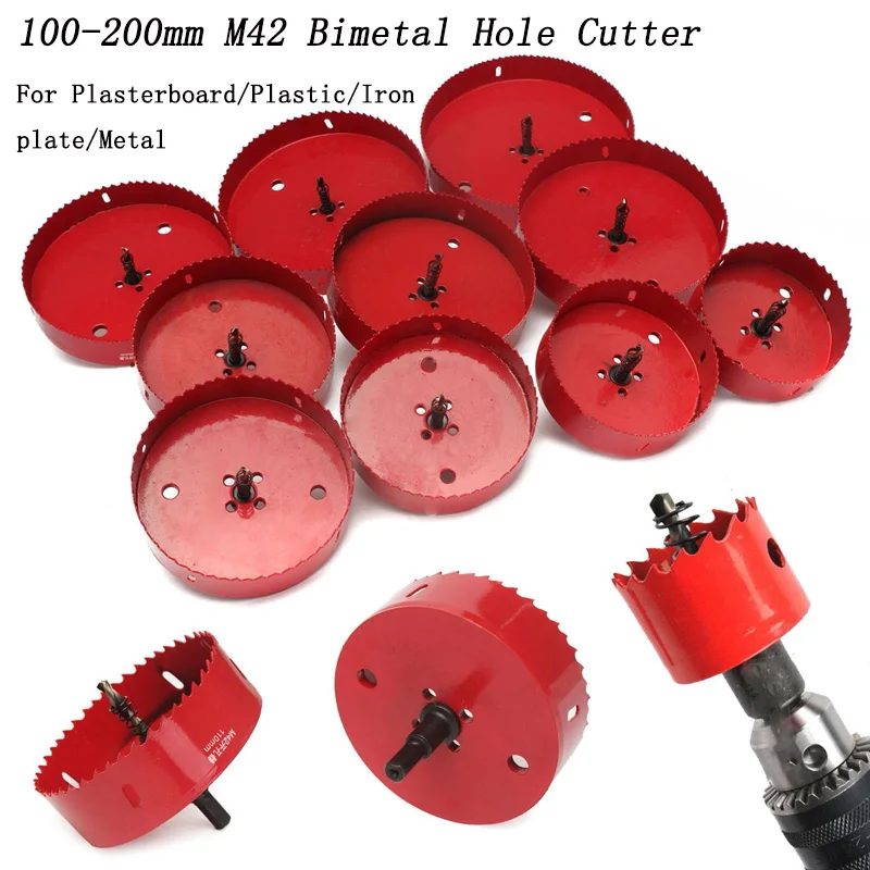 

1Pcs 100-200mm M42 Bi Metal M42 HSS Hole Saw Cutter Drill Bit Set Metal Opener For Plank wood/Aluminum Iron Pipe