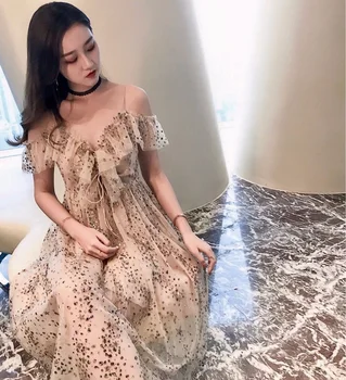 New designer gentle wind all sky star suspender off shoulder high waist dress
New designer gentle wind all sky star suspender off shoulder high waist dress