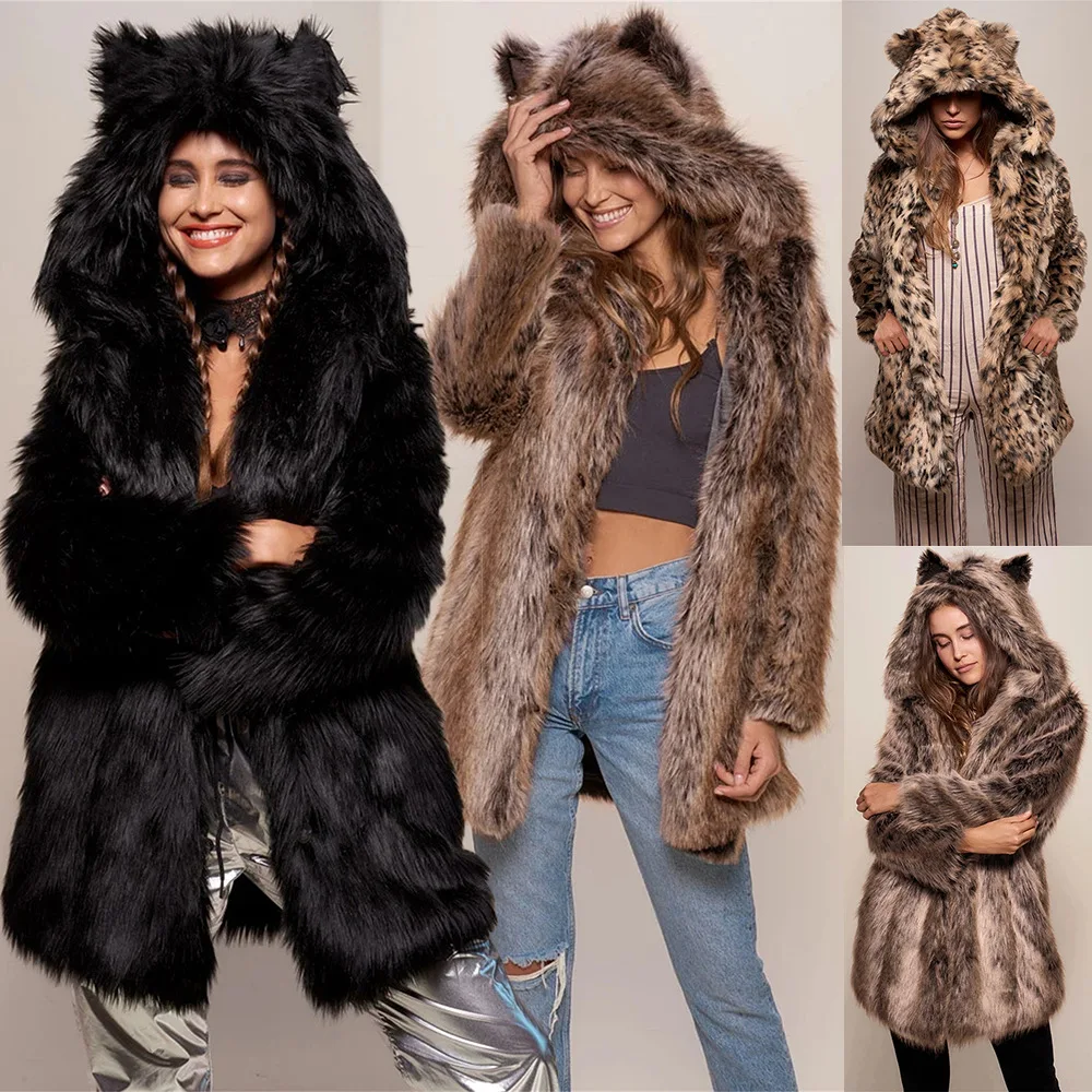Korean Female Leopard Print Fur Warm Coat with Cute Hat Sexy Jacket for Women Winter Plus Size Faux Fur Clothing Fashion 2020
Korean Female Leopard Print Fur Warm Coat with Cute Hat Sexy Jacket for Women Winter Plus Size Faux Fur Clothing Fashion 2020