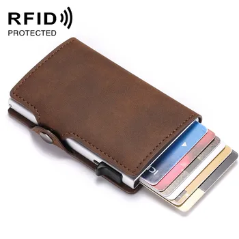 Hasp Men Credit Card Holder RFID Blocking Genuine Cow Leather Automatic ID Card Holder Aluminum Metal Men Wallet Purse For Cards
Hasp Men Credit Card Holder RFID Blocking Genuine Cow Leather Automatic ID Card Holder Aluminum Metal Men Wallet Purse For Cards