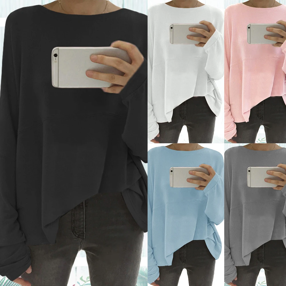 2020 Spring Summer Women shirts Solid color round neck Top Irregular hem long sleeve top casual loose cotton pullover top D30
2020 Spring Summer Women shirts Solid color round neck Top Irregular hem long sleeve top casual loose cotton pullover top D30