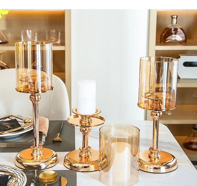 Generic Nodic Style Candle Holders, Luxury Metal Glass Candlesticks