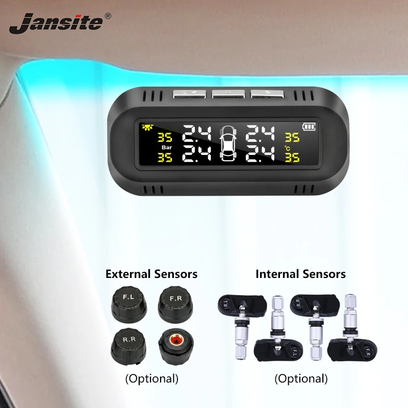 Jansite TPMS Car Tire Pressure Alarm Monitor System Solar power charging Display Intelligent Temperature Warning with 4 Sensors
Jansite TPMS Car Tire Pressure Alarm Monitor System Solar power charging Display Intelligent Temperature Warning with 4 Sensors