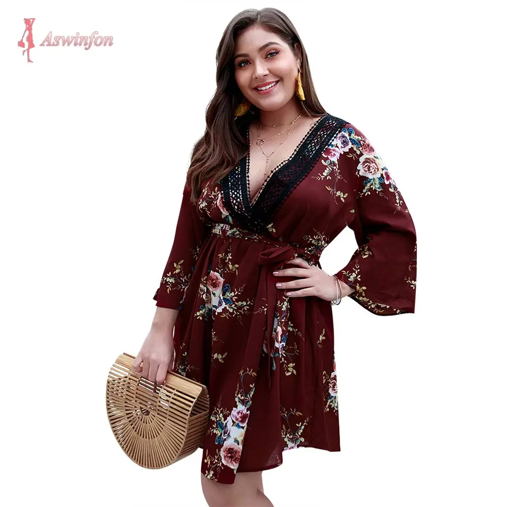 Aswinfon Summer Plus Size Dress Women Wrist Sleeve Deep V-neck Sashes Printed Floral A-Line Sexy For Ladies
Aswinfon Summer Plus Size Dress Women Wrist Sleeve Deep V-neck Sashes Printed Floral A-Line Sexy For Ladies