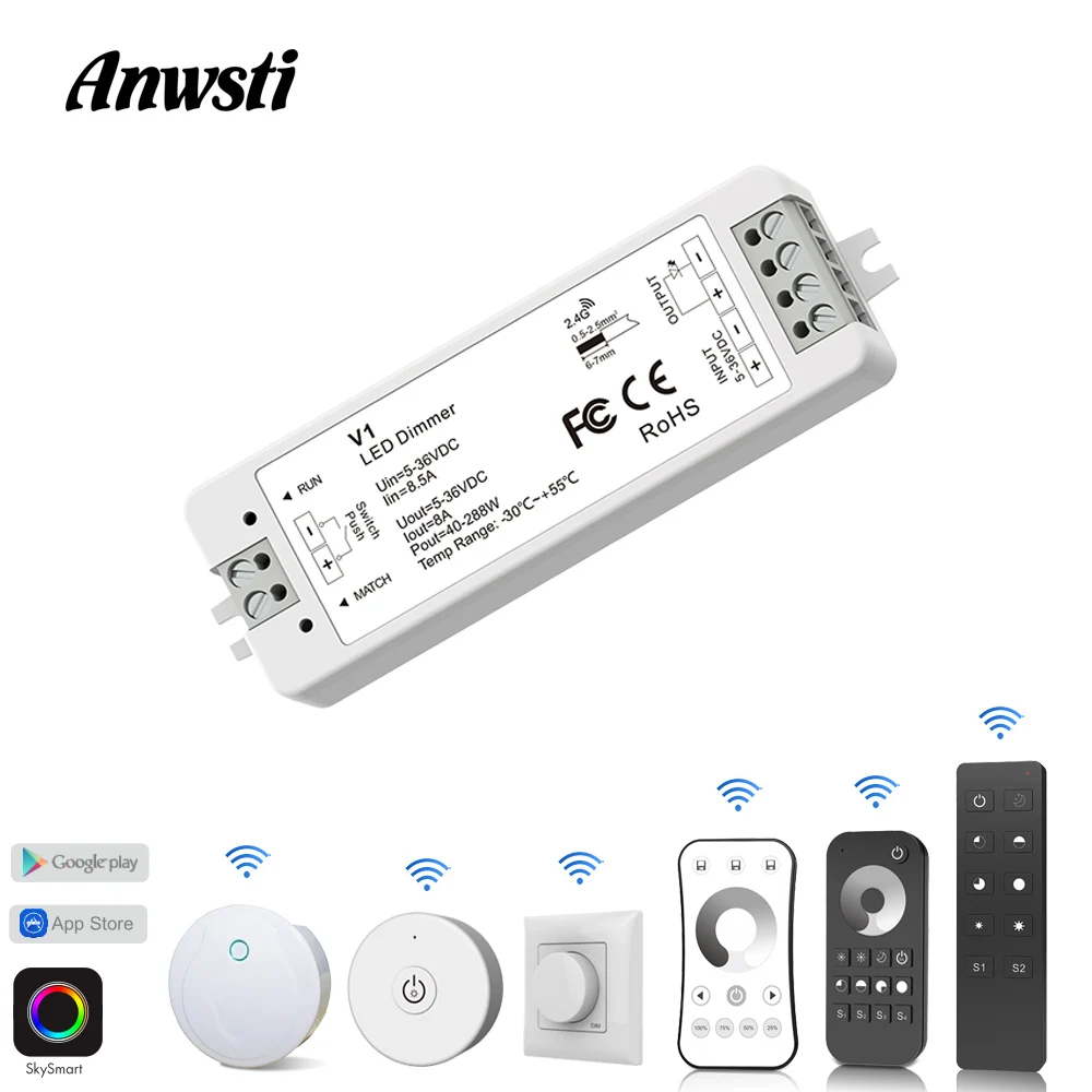 Wifi LED Dimmer Switch 12V 24V PWM 2.4G Touch RF Wireless Remote 5V 36V Smart Wifi Dimmer Controller for Single Color LED Strip
Wifi LED Dimmer Switch 12V 24V PWM 2.4G Touch RF Wireless Remote 5V 36V Smart Wifi Dimmer Controller for Single Color LED Strip