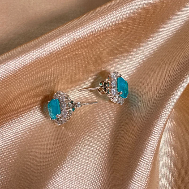OEVAS 100% 925 Sterling Silver Paraiba Tourmaline Gemstone Earrings Party Ear Studs Fine Jewelry Wholesale Drop Shipping