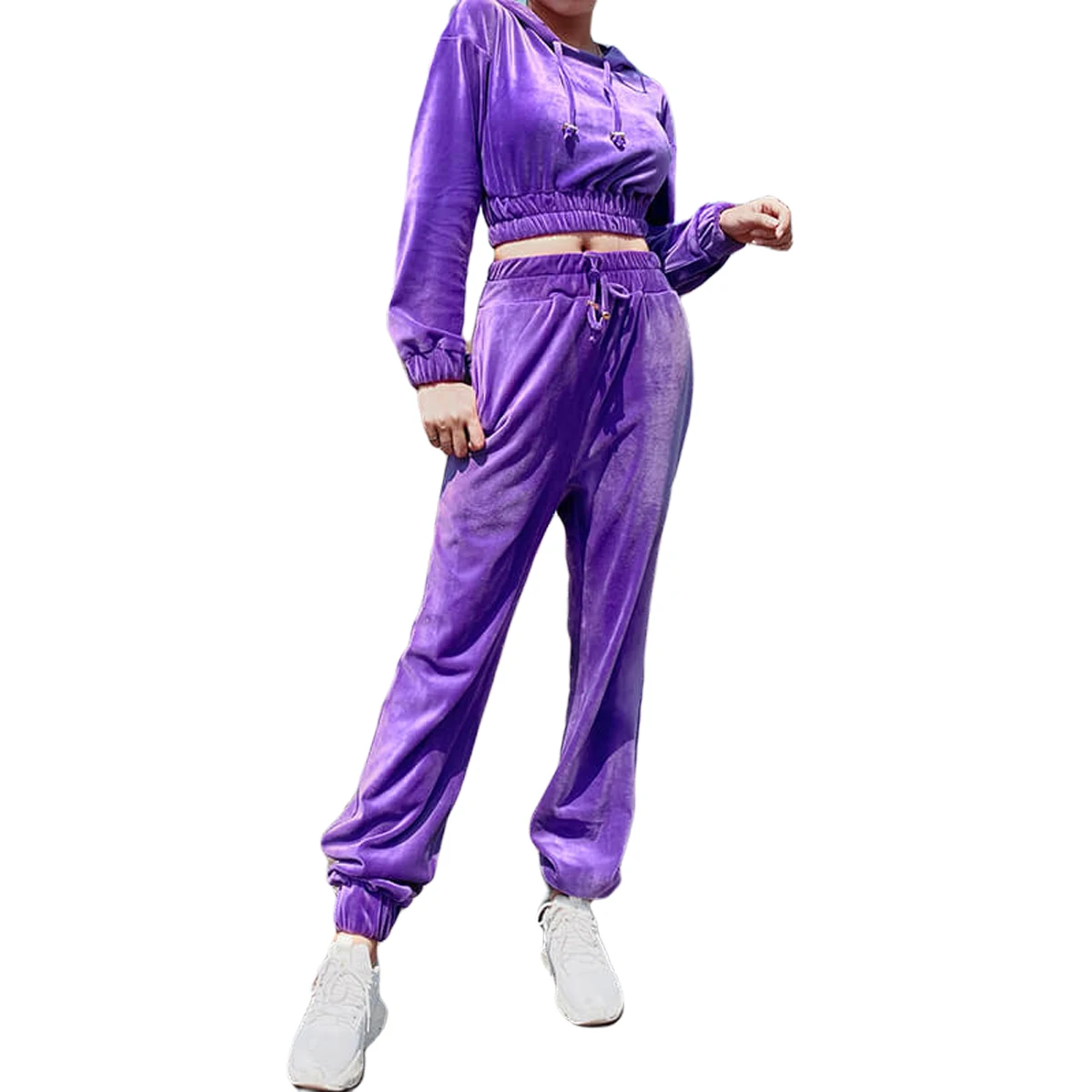 Womens 2 Piece Tracksuit Outfits, Long Sleeve Solid Color Crop Hooded Top + Elastic Waist Joggers Set
Womens 2 Piece Tracksuit Outfits, Long Sleeve Solid Color Crop Hooded Top + Elastic Waist Joggers Set