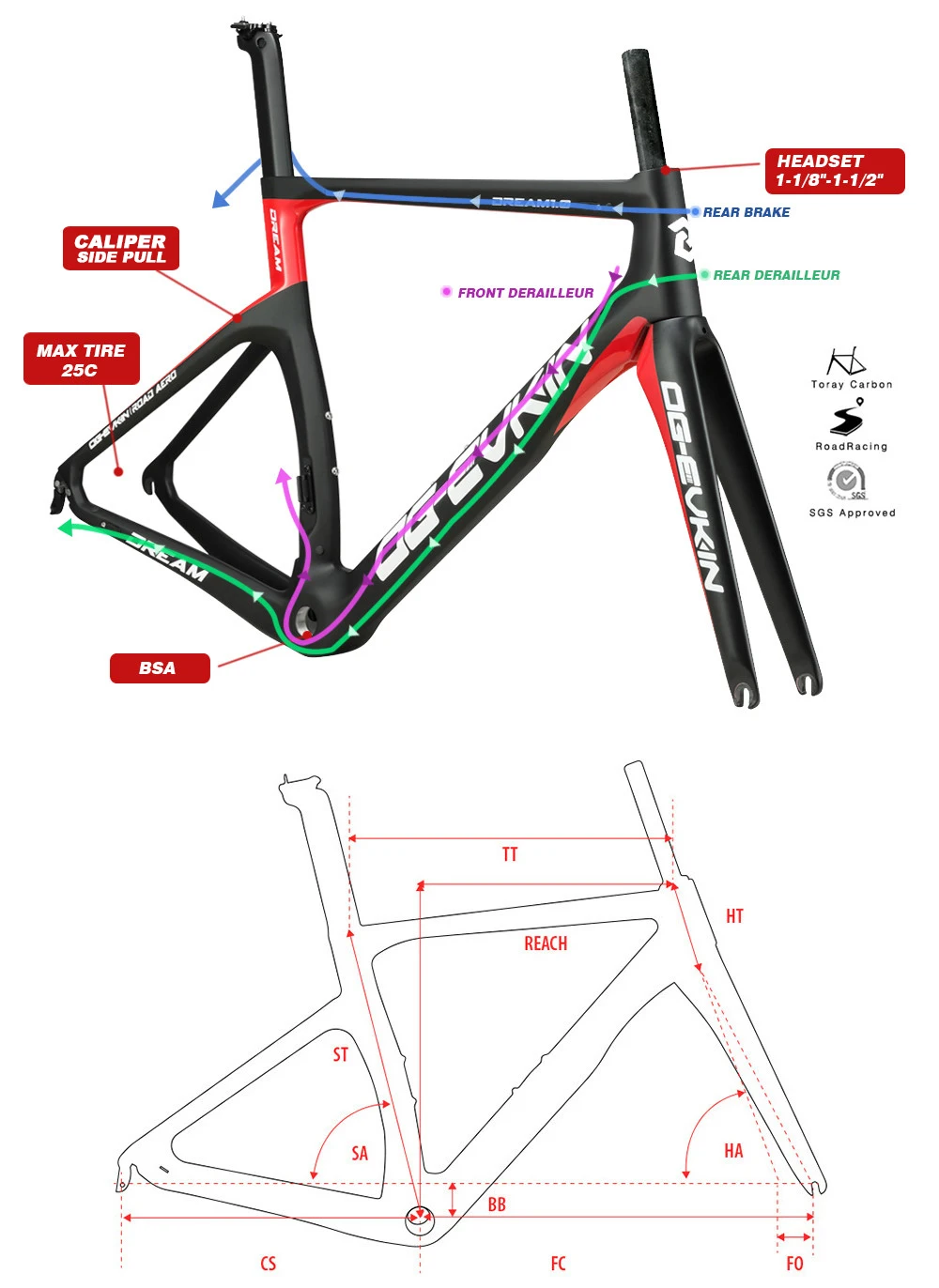 Top T1000 Carbon Road Bike Frame UD BSA Bicycle Carbon Frame Road Di2 And Mechanism XXS XS S M L Frameset 1-1/8" 1-1/2" OG-EVKIN 2