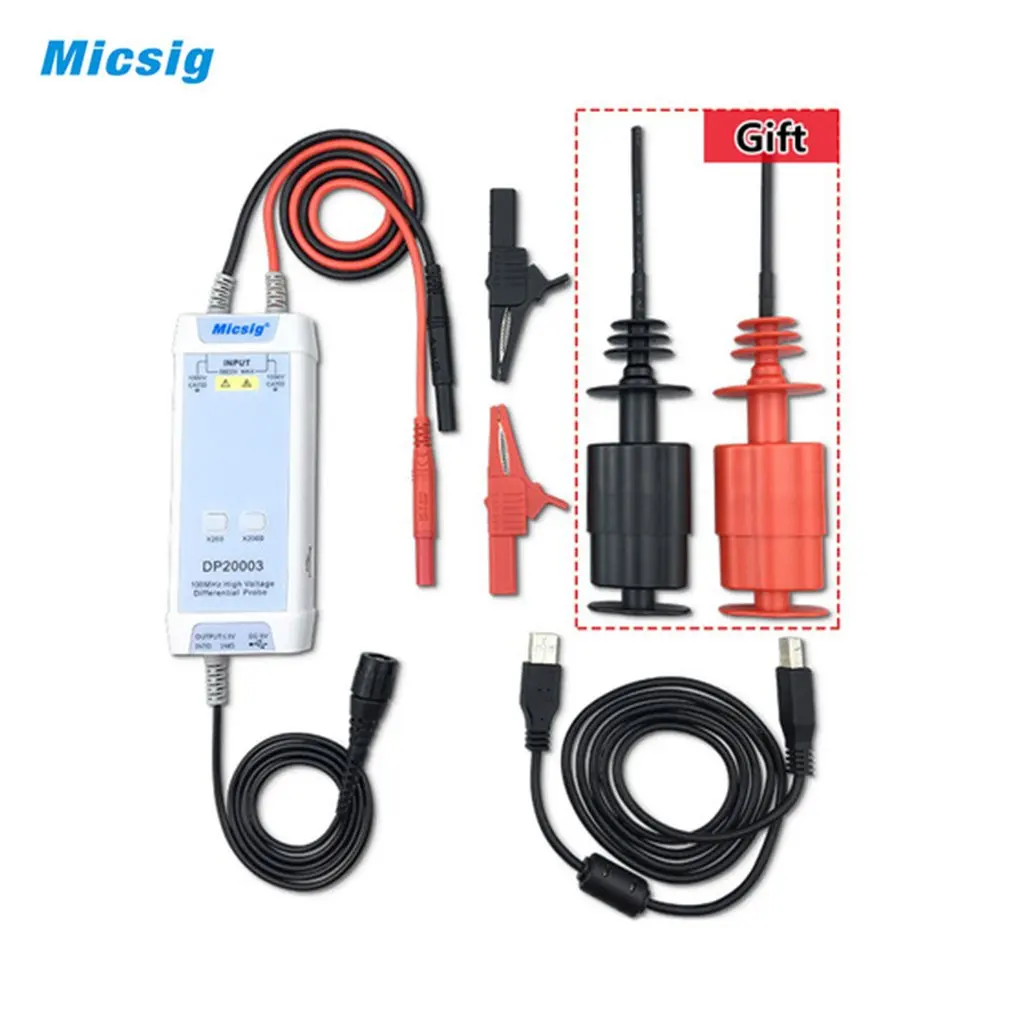 Micsig DP20003 Oscilloscope 100MHz 5600V High Voltage Differential Probe Kit 3.5ns Rise Time 200X/2000X Attenuation Rate
Micsig DP20003 Oscilloscope 100MHz 5600V High Voltage Differential Probe Kit 3.5ns Rise Time 200X/2000X Attenuation Rate
