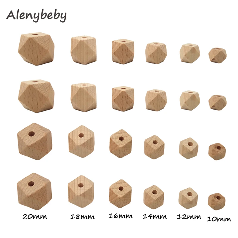 

10-20mm Beech Wooden Teether Hexagon Beads DIY Baby Teething Chew Bracelet Necklace or Pacifier Clip Chain 6 Size Polygon Beads