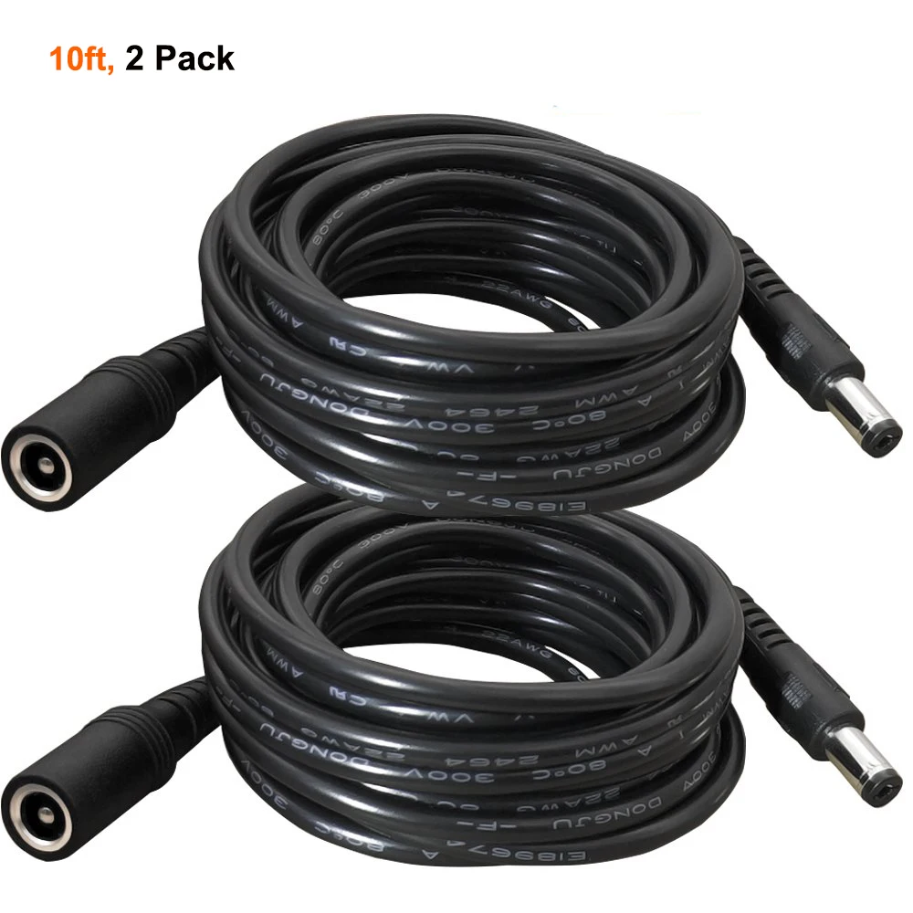 2PCS 10' ft DC Power Extension 2.5mm X 5.5mm Cord/Cable CCTV Extender Male to Female, 20AWG
2PCS 10' ft DC Power Extension 2.5mm X 5.5mm Cord/Cable CCTV Extender Male to Female, 20AWG