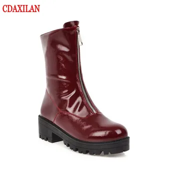 CDAXILAN new to Mid-calf boots women's soft Pu leather Round toe zipper Mid-heels motorcycle boots for spring autumn ladies 
CDAXILAN new to Mid-calf boots women's soft Pu leather Round toe zipper Mid-heels motorcycle boots for spring autumn ladies