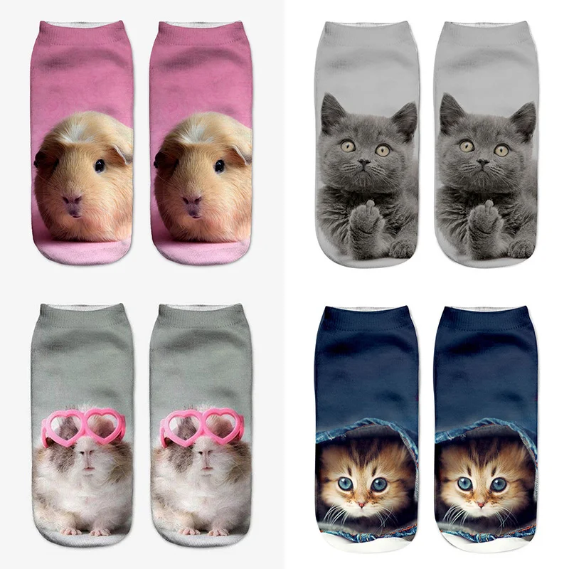 

New 3D Printi Women Socks Unisex Cute Low Cut Ankle Sock Multiple Colors Casual Funny Hamster Dog Cat Monkey Owl Sokken