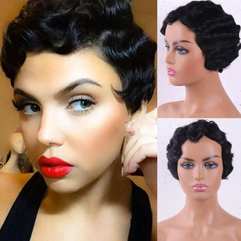 LINGHANG Short Curly High Temperature Synthetic Hair Finger Wave Wig Red White Black Gold 4 Colors Suitable For Black Women 
LINGHANG Short Curly High Temperature Synthetic Hair Finger Wave Wig Red White Black Gold 4 Colors Suitable For Black Women