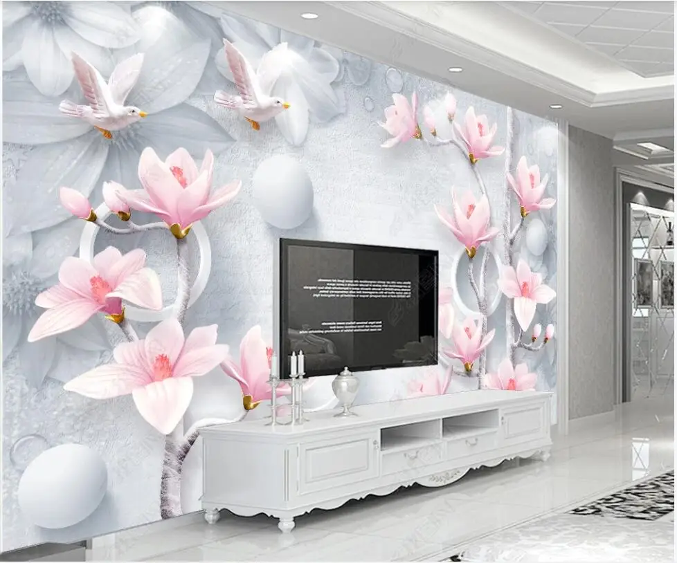 

3d photo wallpaper custom mural Embossed Magnolia Flower Jewelry Birds home decor living room wallpaper for walls 3 d in rolls