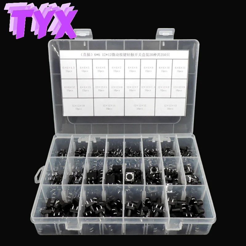 250PCS 12X12 6X6X5/4.3/6/7/8/9/10/13MM Tact Switch Push Button Switch DIP Micro Switch For TV/Toys/home use Botton
250PCS 12X12 6X6X5/4.3/6/7/8/9/10/13MM Tact Switch Push Button Switch DIP Micro Switch For TV/Toys/home use Botton