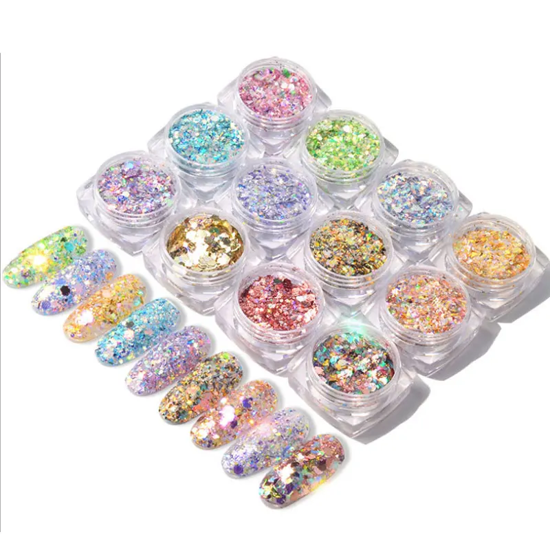 1 box of glitter nail decoration 12 color mermaid glittering hexagon colorful nail sequins for women nail art decorations
1 box of glitter nail decoration 12 color mermaid glittering hexagon colorful nail sequins for women nail art decorations