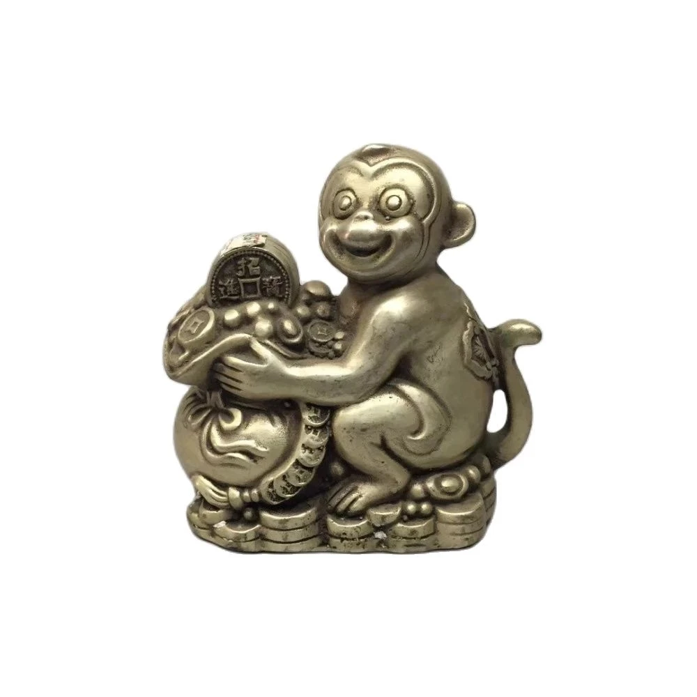 

MOEHOMES China Tibet Silver Ancient fengshui Wealth, money, treasure copper Statue-Monkey, purse metal crafts home decoration