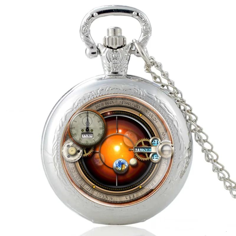 

New Arrival Steampunk Gear Design Silver Glass Dome Vintage Pocket Watch Men Women Punk Style Pendant Necklace Hours Clock Gifts