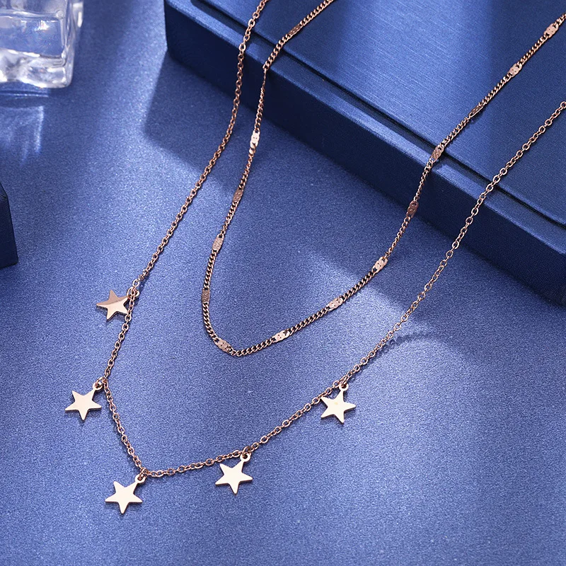 JeeMango Simple Starry Double-layer Choker Necklaces Titanium Steel Rose Gold Star Clavicle Chain Necklace For Girl RN02337
JeeMango Simple Starry Double-layer Choker Necklaces Titanium Steel Rose Gold Star Clavicle Chain Necklace For Girl RN02337
