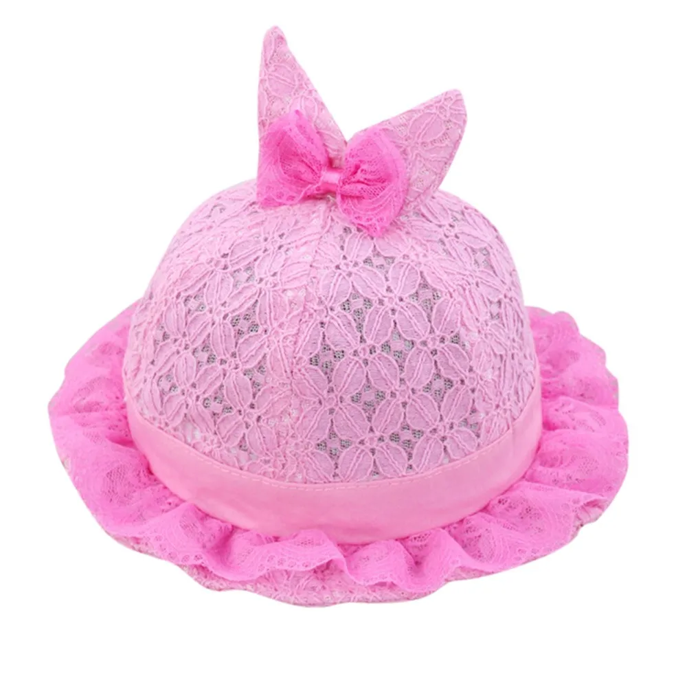 Flower Baby Princess Hat Lace Rabbit Ear Hollow Infant Kids Beach Bucket Hats Toddler Girls Sun Hats Children Trip Caps