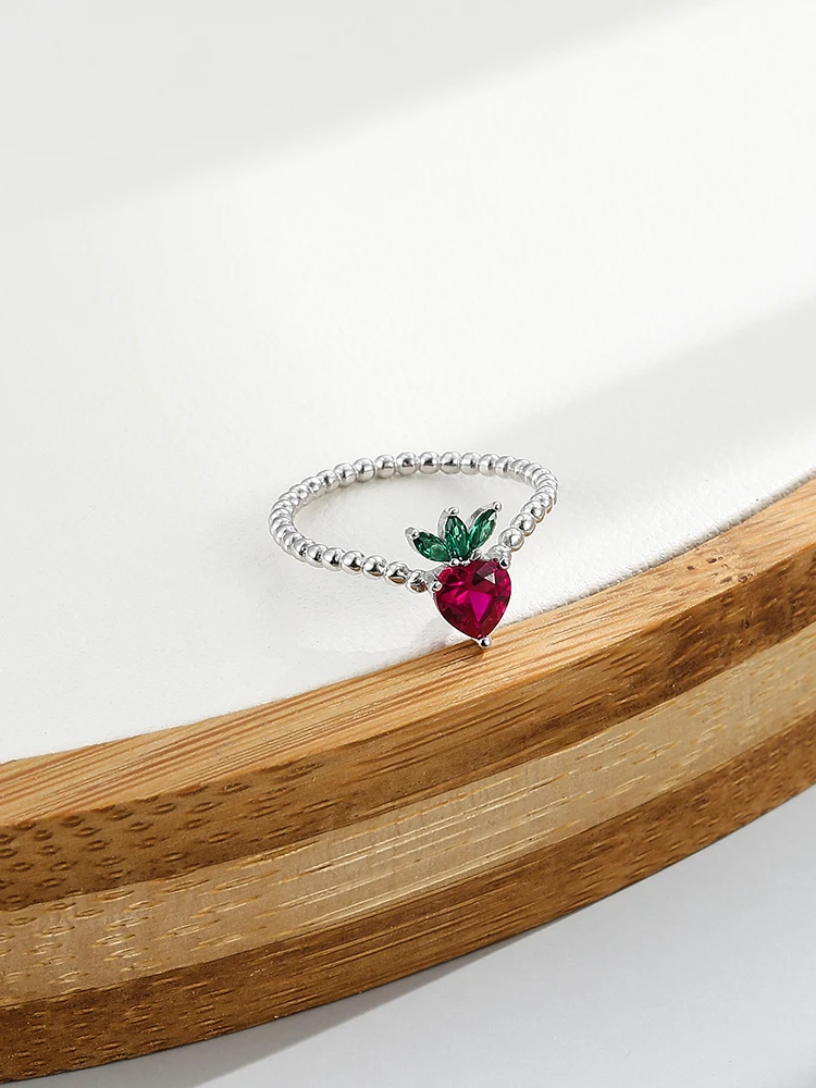 SILVERHOO Rings For Women Cutest Strawberry Female Jewelry S925 Sterling Silver Multi Size Ring Wedding Anniversary Dating Gift SILVERHOO Rings For Women Cutest Strawberry Female Jewelry S925 Sterling Silver Multi Size Ring Wedding Anniversary Dating Gift