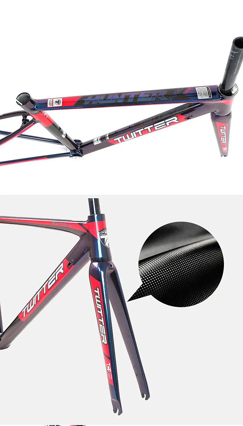 Clearance Twitter Hunterpro 700C Road Bike Frame AL7005 Fork Carbon Inner Cable V Brake Discoloring Stoving Varnish Drawing Decals 4