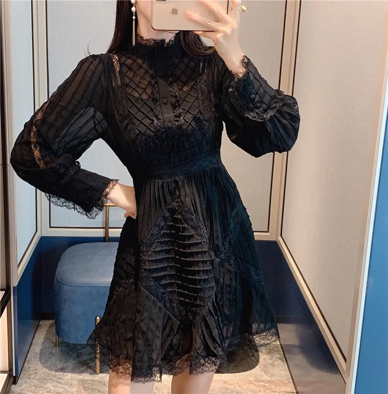 New Autumn Runway Designer Women Party Dress Vintage Lady Chiffon Patchwork Lace Lantern Sleeve Short Black White Mini Dresses
New Autumn Runway Designer Women Party Dress Vintage Lady Chiffon Patchwork Lace Lantern Sleeve Short Black White Mini Dresses