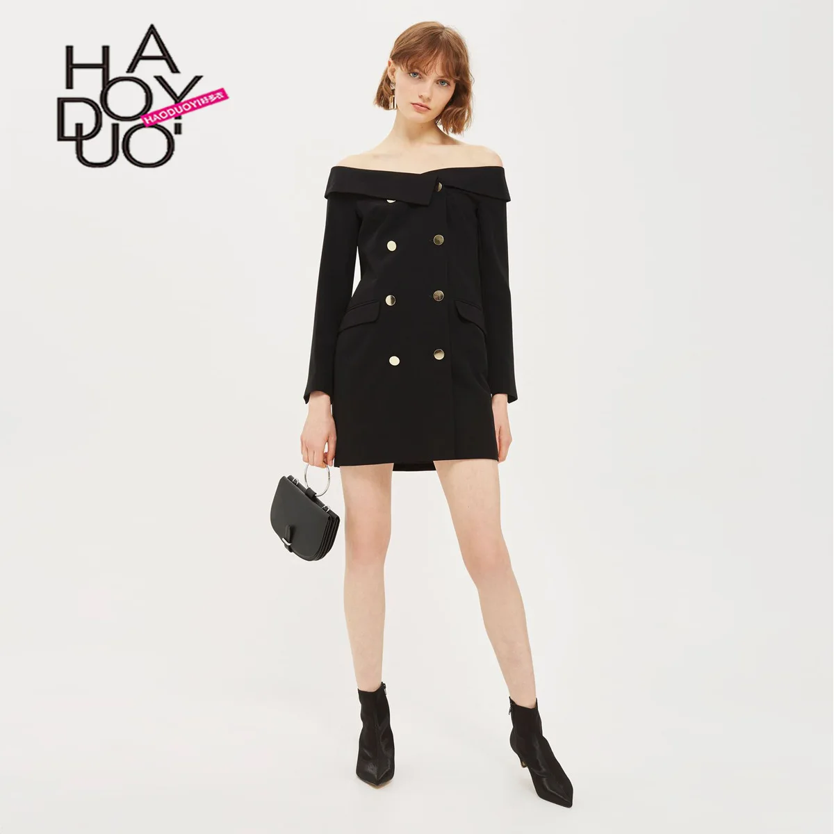 Haoduoyi Europe And America-Style Simple off-Shoulder Horizontal Neck Double Breasted Slim Dress
Haoduoyi Europe And America-Style Simple off-Shoulder Horizontal Neck Double Breasted Slim Dress