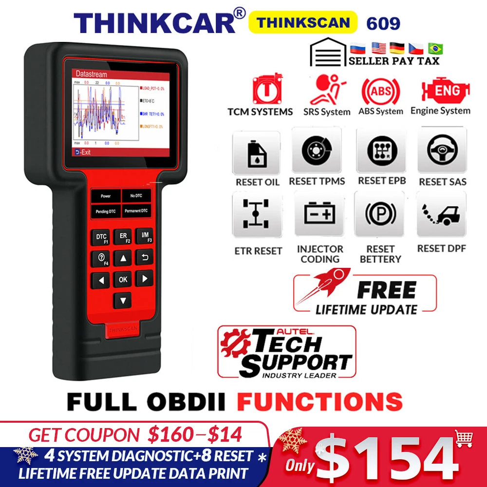 Code Reader THINKCAR TS609 Obd2 Scanner for ECM TCM ABS SRS Systems with 8 Reset Services Lifetime Free Update PK x431 CRP129
Code Reader THINKCAR TS609 Obd2 Scanner for ECM TCM ABS SRS Systems with 8 Reset Services Lifetime Free Update PK x431 CRP129